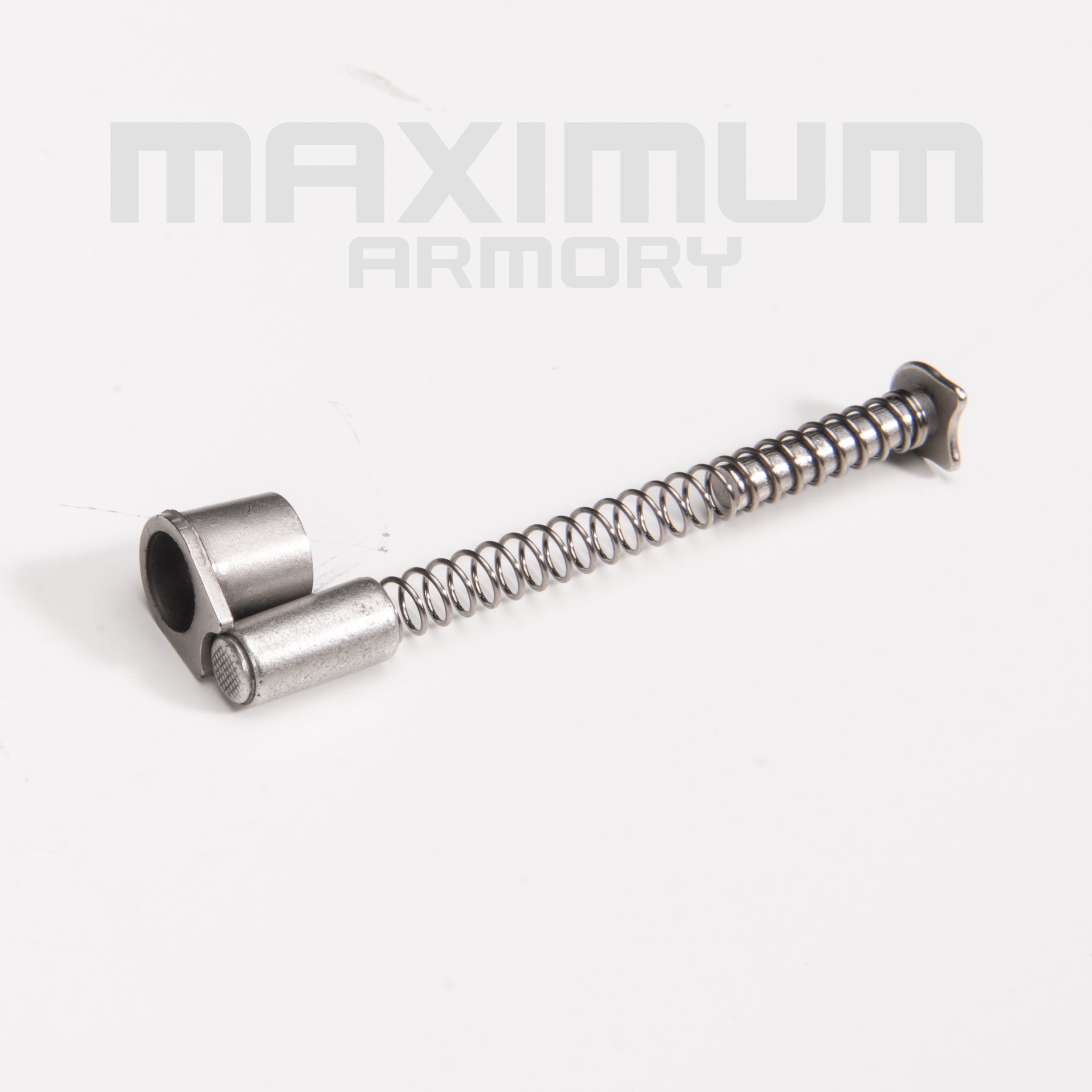 Top view of the M1911 1:2.05 Black/White 4-Piece Barrel Bushing & Recoil Spring Parts Set, featuring Barrel Bushing, Recoil Spring Guide, Recoil Spring, and Plug. Ideal for 1:2.05 scale realistic toy guns to enhance performance.