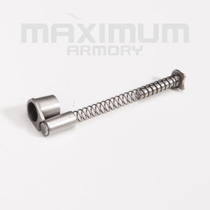 Top view of the M1911 1:2.05 Black/White 4-Piece Barrel Bushing & Recoil Spring Parts Set, featuring Barrel Bushing, Recoil Spring Guide, Recoil Spring, and Plug. Ideal for 1:2.05 scale realistic toy guns to enhance performance.