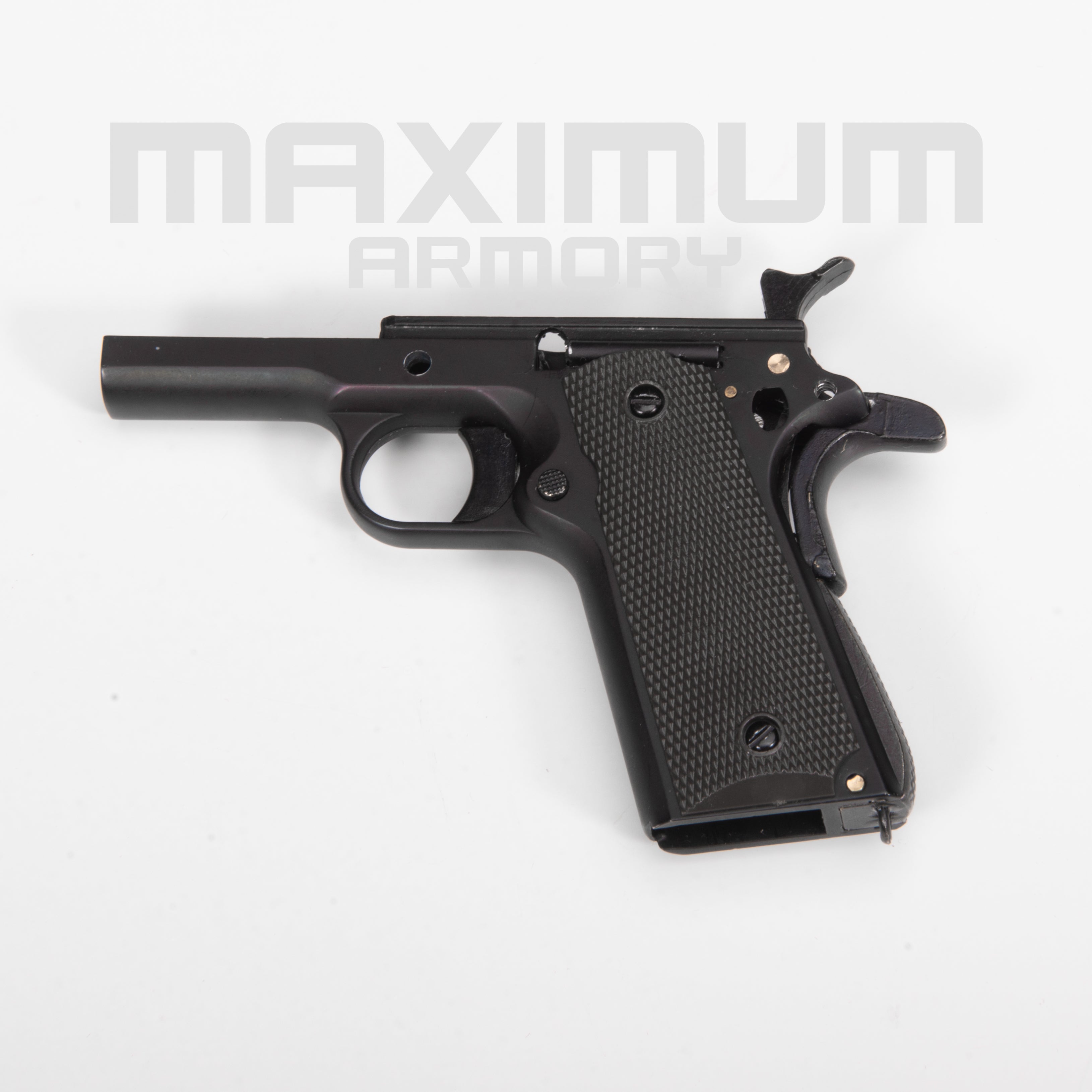 Close-up of the M1911 1:2.05 Toy Guns Frame/Receiver, highlighting its detailed craftsmanship, reinforced material, and seamless compatibility with 1:2.05 scale M1911 models.