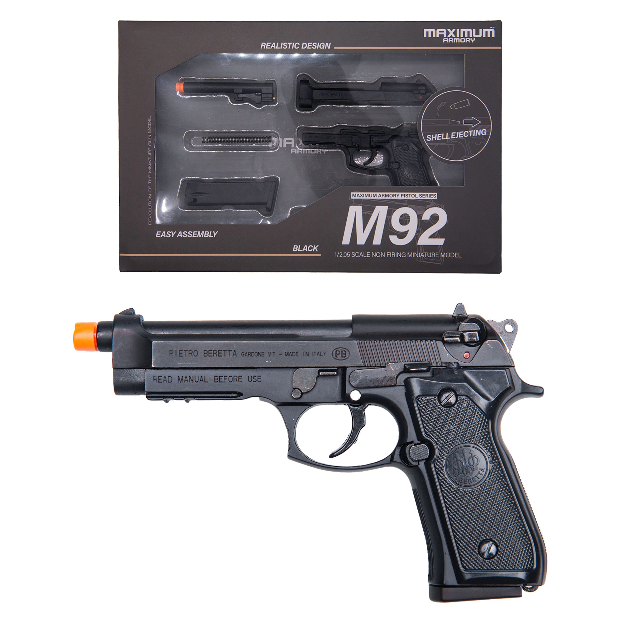 M92 Beretta - Argent - Modèle miniature sous licence Maximum Armory - Échelle 1:2.05